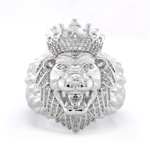 ring jewelry iced out crown lion silver rings